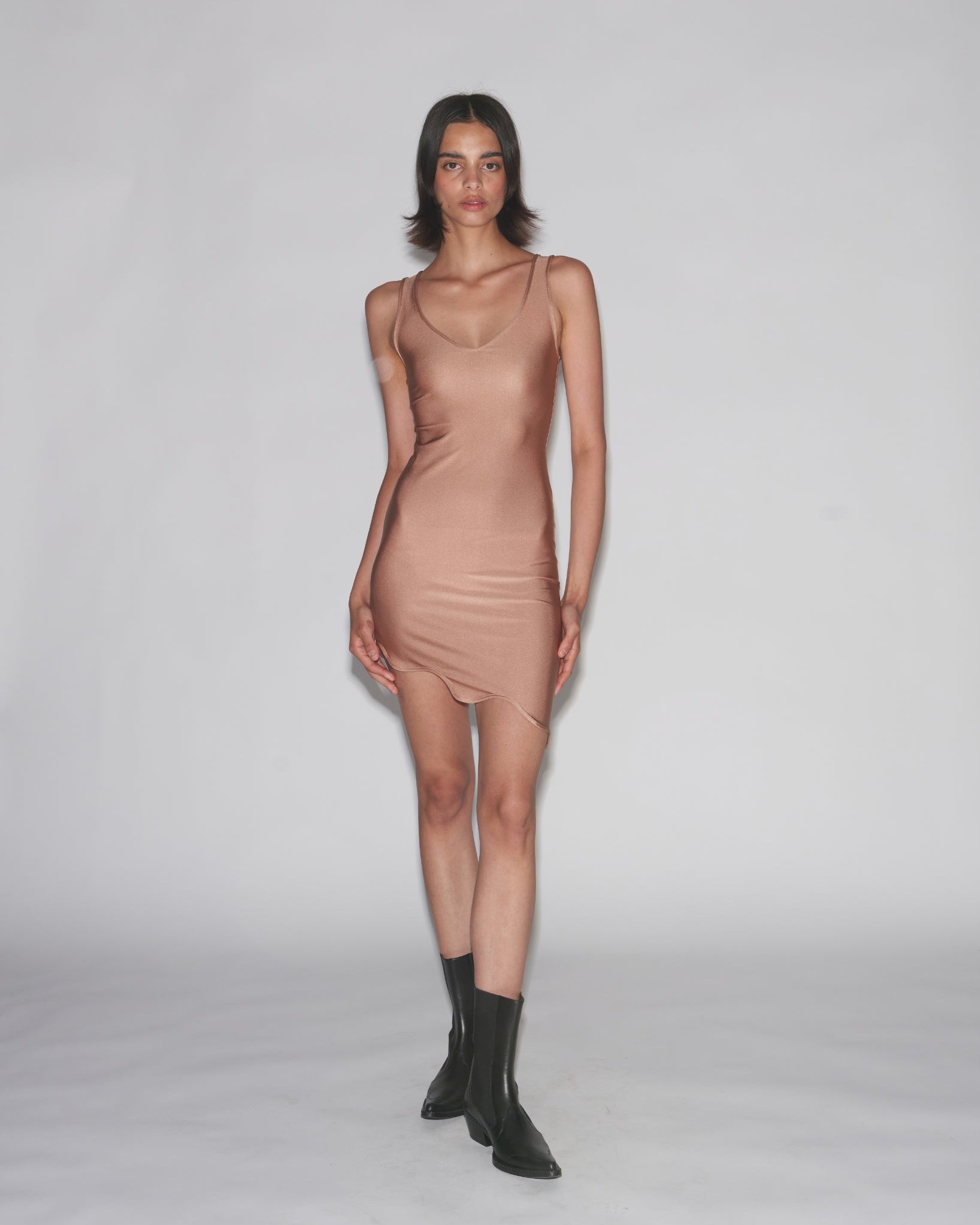 leather dress nude Flirty Moves Faux Leather Mini Dress - Nude