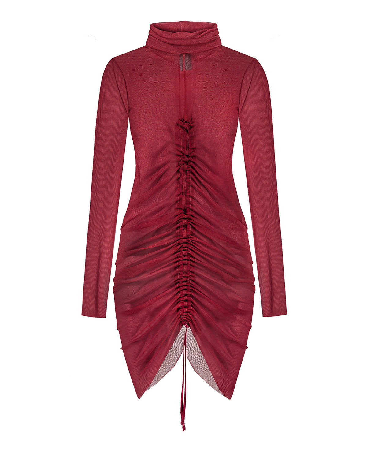 Translucent dress in bordeaux red