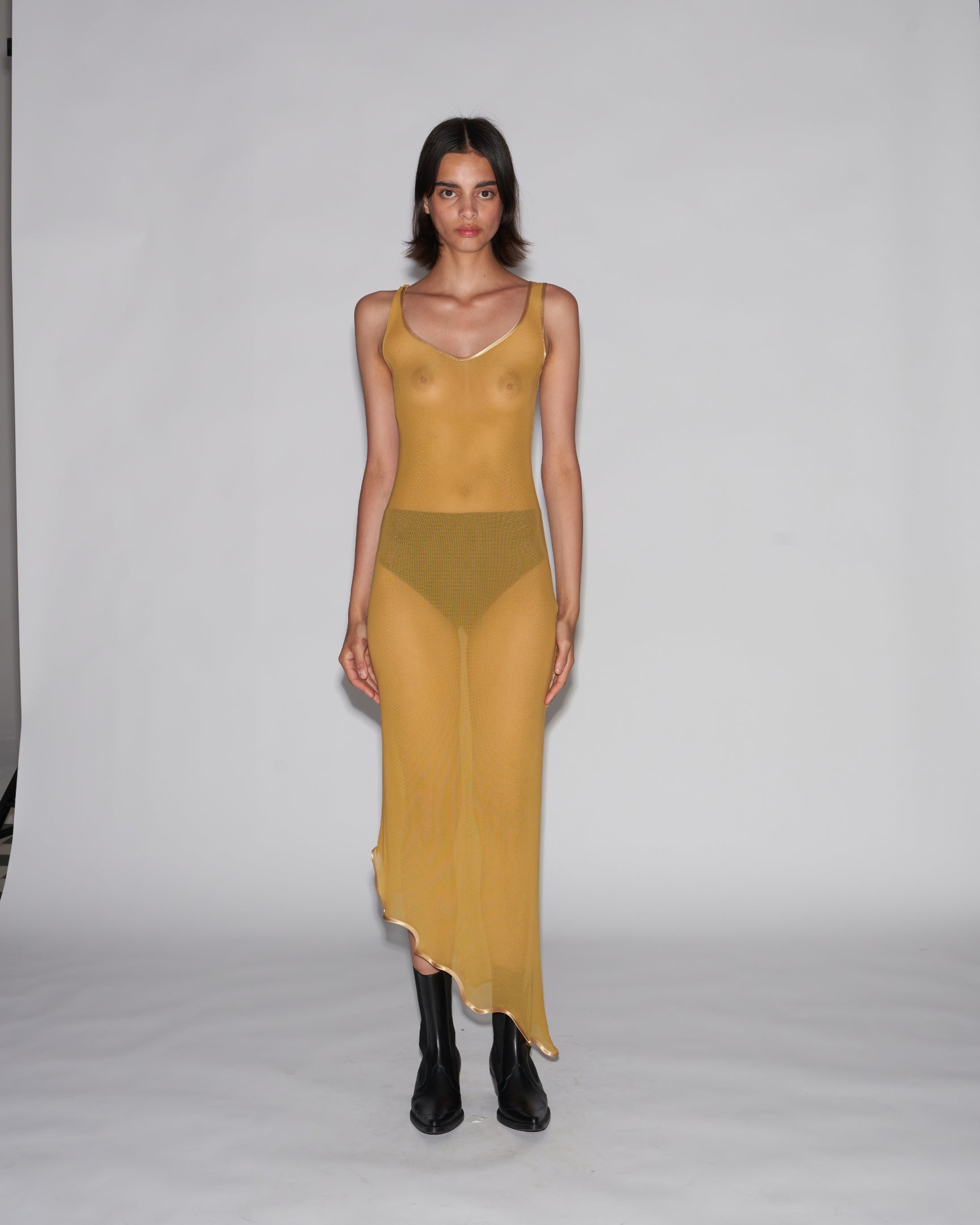 Molten sheer dress dress honey gold