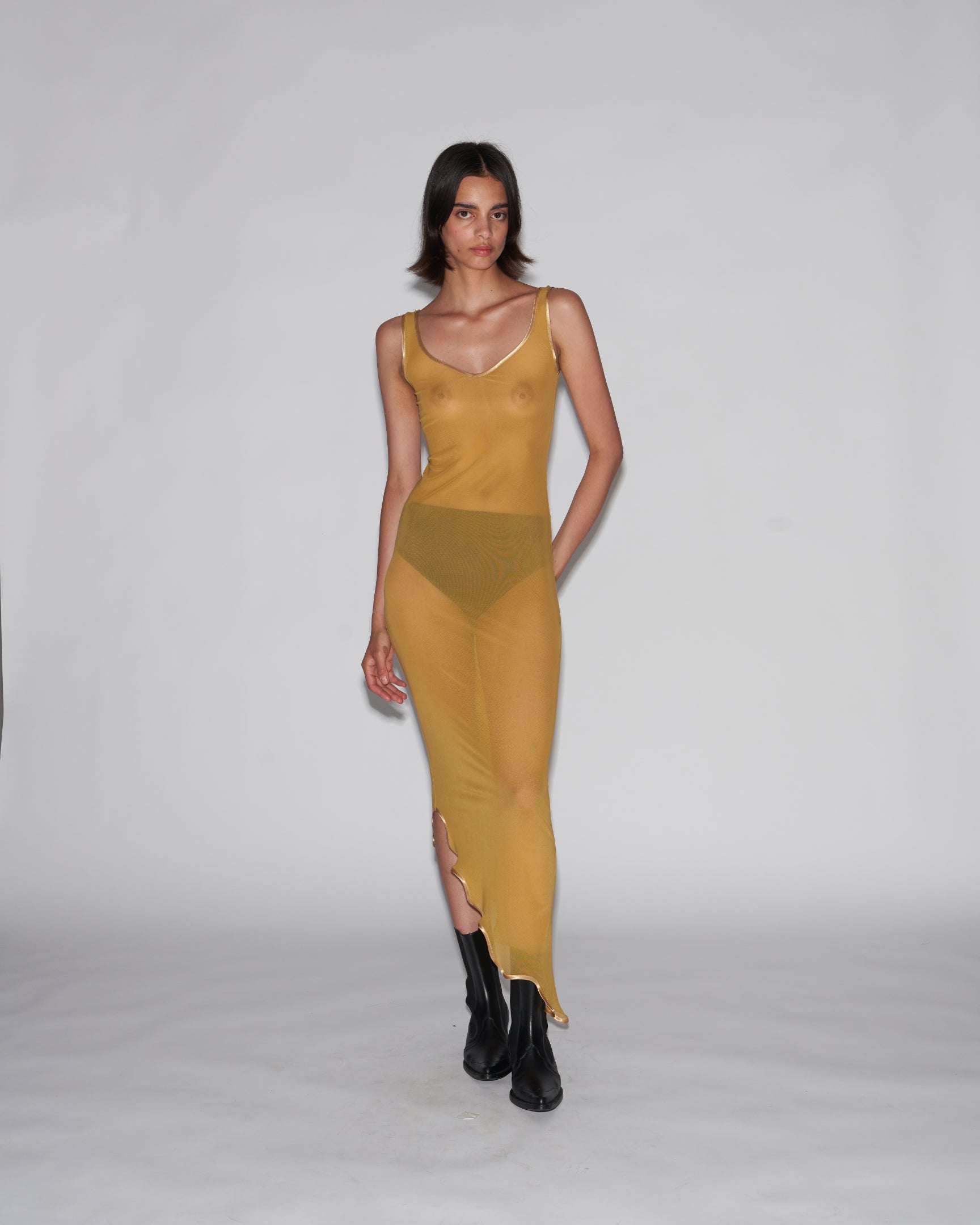 Molten sheer dress dress honey gold