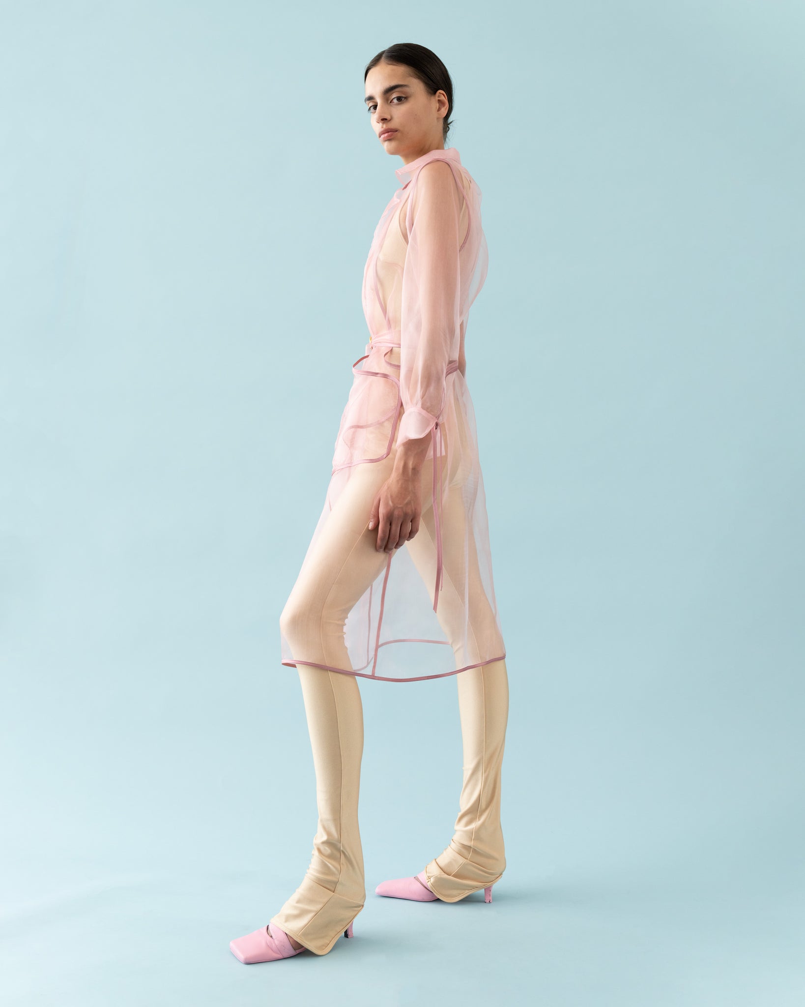 Organza coat in champagne pink