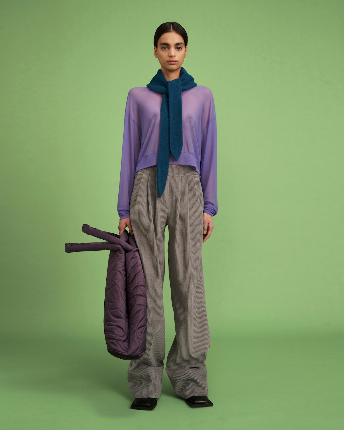 V-neck sheer top purple